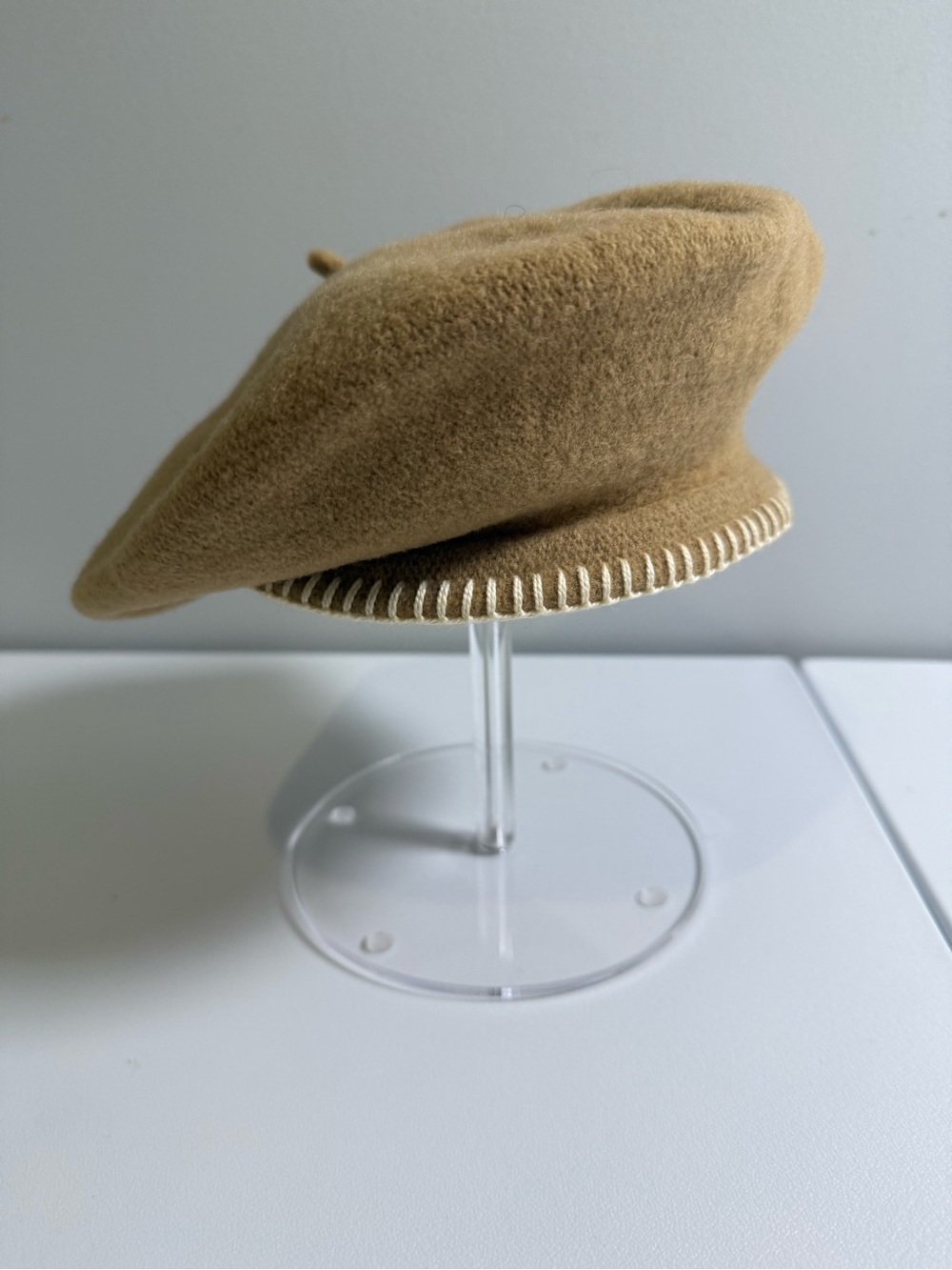 VTG Deborah Rhodes Bloomingdales Camel Wool Beret Hat Blanket Stitch Ultrabasque
